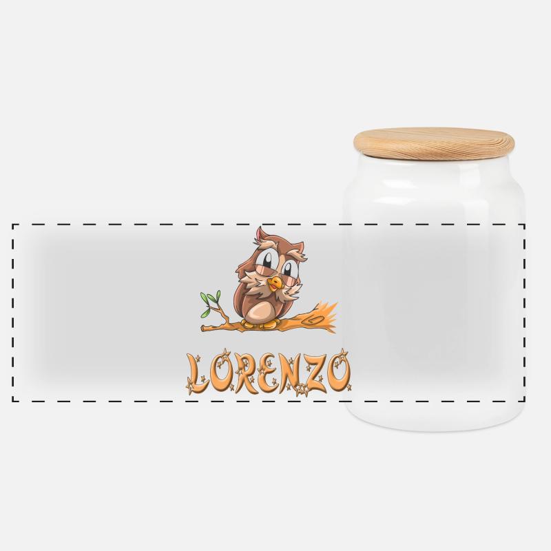 Eule Lorenzo - Panorama Keksdose mit Holzdeckel - Weiß