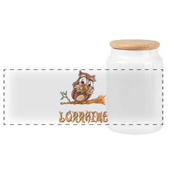 Owl Lorraine - Panoramic Cookie Jar with Wooden Lid - white - Front