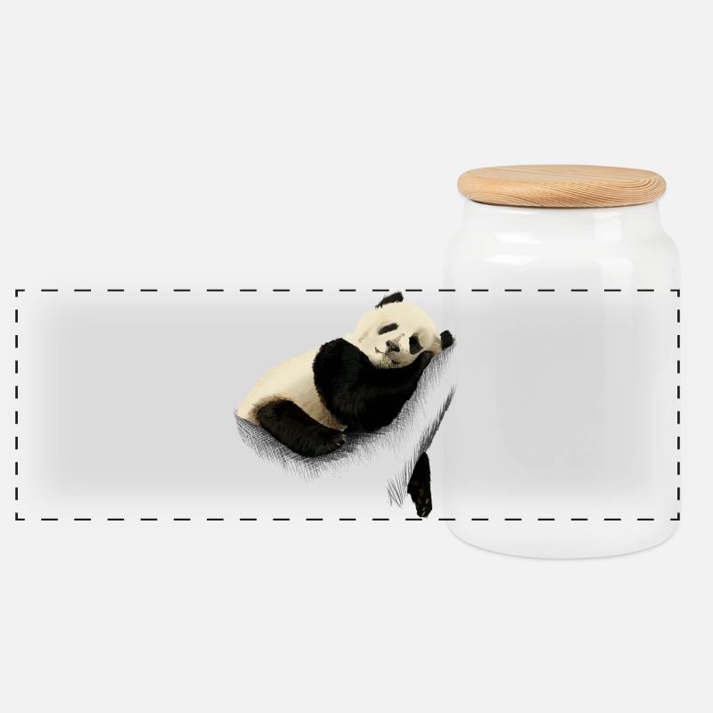 Panda - Panorama Keksdose mit Holzdeckel - Weiß