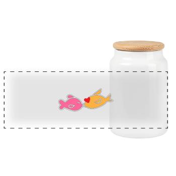Kissing fish - Panoramic Cookie Jar with Wooden Lid - white - Front