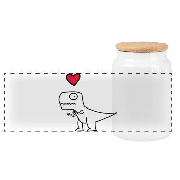 Dino Herz auf Schwarz - Panorama Keksdose mit Holzdeckel - Weiß - Vorne
