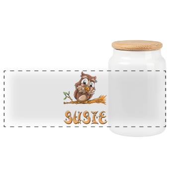 Owl Susie - Boîte à biscuits avec couvercle en bois - blanc - Devant
