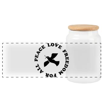peace love freedom - Panoramic Cookie Jar with Wooden Lid - white - Front