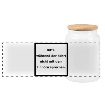 Warnhinweis: Einhorn. (black/white) - Panorama Keksdose mit Holzdeckel - Weiß - Vorne