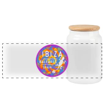 Colored Ibiza Balearic Islands Island Illustration - Panoramic Cookie Jar with Wooden Lid - white - Front