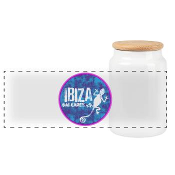 Ibiza Balearen Gecko Design - Panorama Keksdose mit Holzdeckel - Weiß - Vorne