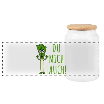 Leek with saying you leek me in green - Panoramic Cookie Jar with Wooden Lid - white - Front