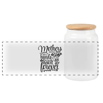 Les mères tiennent les mains de leurs Kinder pendant un certain temps .. - Boîte à biscuits avec couvercle en bois - blanc - Devant