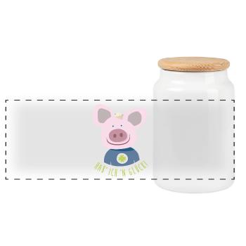 Schwein "Hab' ich 'n Glück" Illustration Kinder - Panorama Keksdose mit Holzdeckel - Weiß - Vorne