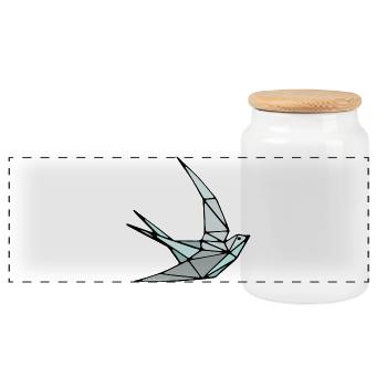 Bird (Schwalbe) Origami - Panorama Keksdose mit Holzdeckel - Weiß - Vorne