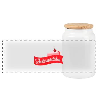 Süßes Leckermäulchen - Süßigkeitenshirt - Panorama Keksdose mit Holzdeckel - Weiß - Vorne