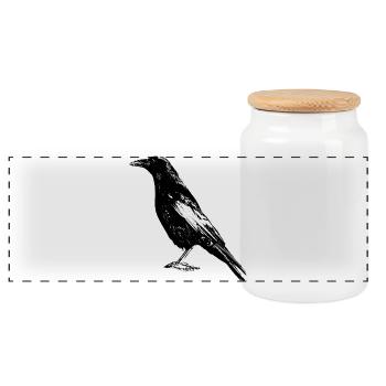 Crow - Panoramic Cookie Jar with Wooden Lid - white - Front