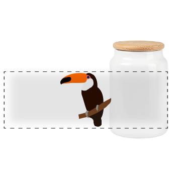 Toucan on a branch – colorful illustration - Panoramic Cookie Jar with Wooden Lid - white - Front