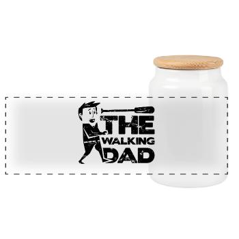 The Walking Dad Dad Father Father's Day Gift Idea - Panoramic Cookie Jar with Wooden Lid - white - Front