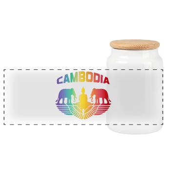 Cambodge éléphants avec Bouddha / Cadeau - Boîte à biscuits avec couvercle en bois - blanc - Devant