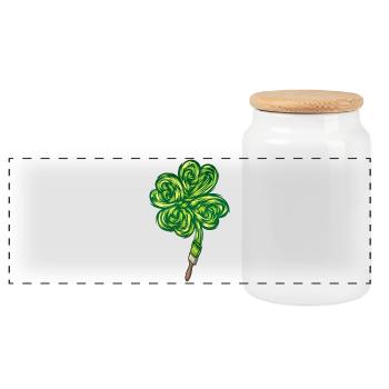 Clover - "I make my own luck" - Panoramic Cookie Jar with Wooden Lid - white - Front