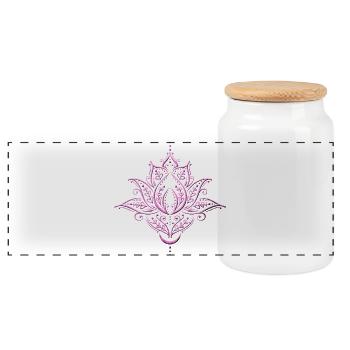 Lotus, Lotusblume mit Mond. Yoga. Pink. - Panorama Keksdose mit Holzdeckel - Weiß - Vorne