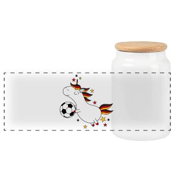 Germany Unicorn Ball Soccer Girl Funny - Panoramic Cookie Jar with Wooden Lid - white - Front