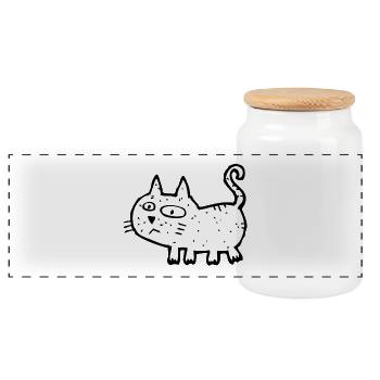 Black and White Sketch Cat - Panoramic Cookie Jar with Wooden Lid - white - Front