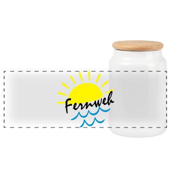 Sunrise Ocean – Sonne & Wellen Icon - Panorama Keksdose mit Holzdeckel - Weiß - Vorne