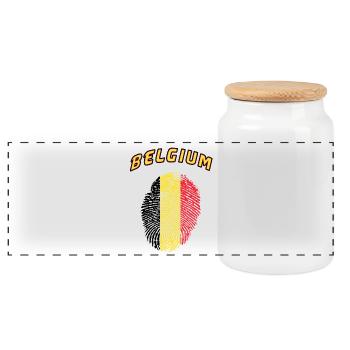 Belgien Fingerabdruck / Geschenk Flagge - Panorama Keksdose mit Holzdeckel - Weiß - Vorne