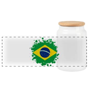 Brazil blick stain gift flag South America - Panoramic Cookie Jar with Wooden Lid - white - Front