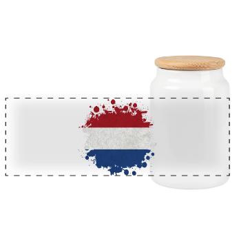 Niederlande Klecks Fleck / Geschenk Flagge Holland - Panorama Keksdose mit Holzdeckel - Weiß - Vorne