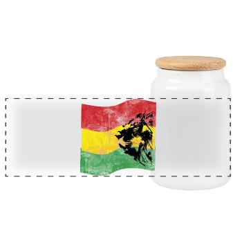 Lion Reggae Flag - Panoramic Cookie Jar with Wooden Lid - white - Front