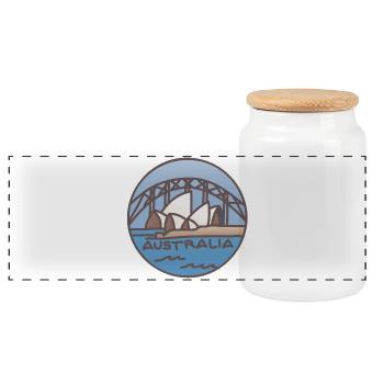 Australia - Sydney - Panoramic Cookie Jar with Wooden Lid - white - Front
