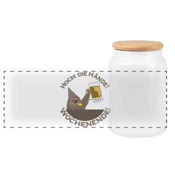 Hoch Die Hand Sloth Wochenende - Panorama Keksdose mit Holzdeckel - Weiß - Vorne