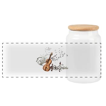 Violinmusik mit Schlüssel und floralen Elementen - Panorama Keksdose mit Holzdeckel - Weiß - Vorne
