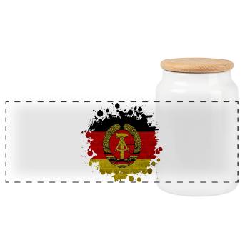 DDR Fleck Klecks / Geschenk Flagge Ostdeutschland - Panorama Keksdose mit Holzdeckel - Weiß - Vorne