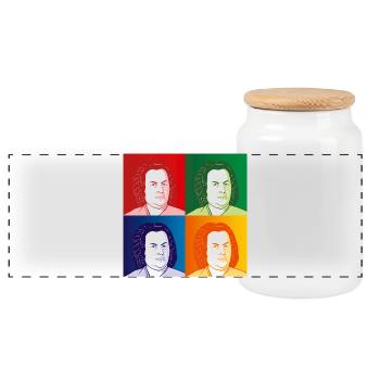 Johann Sebastian Bach in cartoon style - Panoramic Cookie Jar with Wooden Lid - white - Front