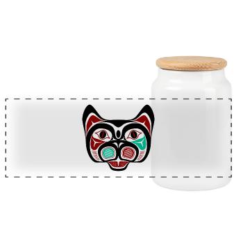 Northwest Pacific coast Haida Kitty - Panorama Keksdose mit Holzdeckel - Weiß - Vorne