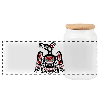 Northwest Pacific coast Kaigani Thunderbird - Panoramic Cookie Jar with Wooden Lid - white - Front