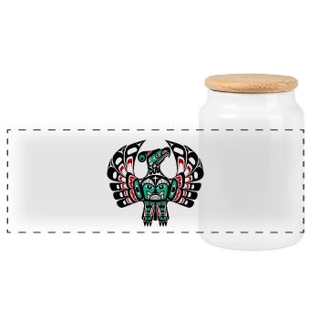 Northwest Pacific coast Haida art Thunderbird - Panoramic Cookie Jar with Wooden Lid - white - Front