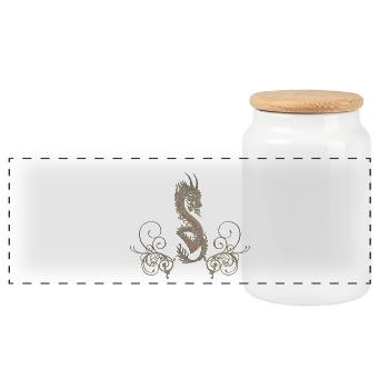 Ehrfürchtiger chinesischer Drache - Panorama Keksdose mit Holzdeckel - Weiß - Vorne