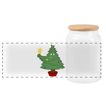 Smiling Christmas tree with lights - Panoramic Cookie Jar with Wooden Lid - white - Front
