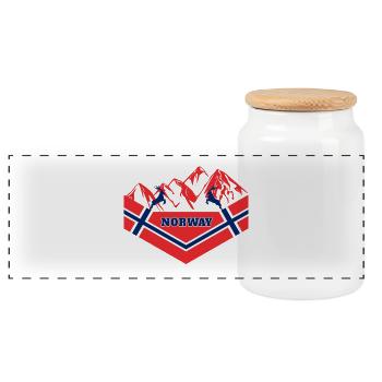 Norway Mountains/Moose Flag Gift - Panoramic Cookie Jar with Wooden Lid - white - Front