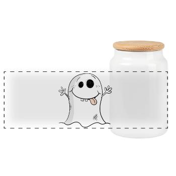 Pfiffiges Witziges Gespenst I Halloween - Panorama Keksdose mit Holzdeckel - Weiß - Vorne