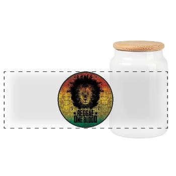 Motif lion reggae avec dégradé - Boîte à biscuits avec couvercle en bois - blanc - Devant