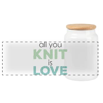 all you knit is love - knitting is love - Panoramic Cookie Jar with Wooden Lid - white - Front