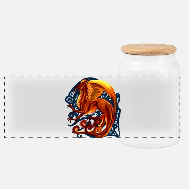 Red Dragon - Panoramic Cookie Jar with Wooden Lid - white
