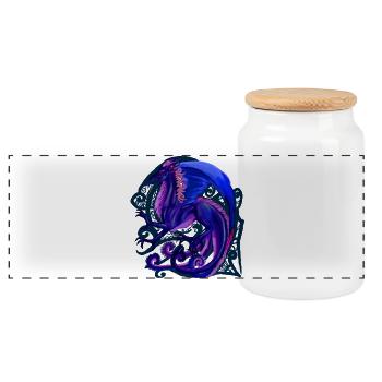 blue dragon - Panoramic Cookie Jar with Wooden Lid - white - Front
