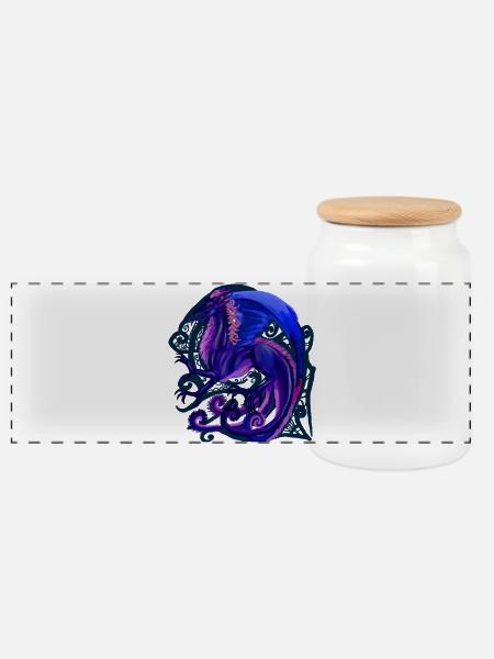 blue dragon - Panoramic Cookie Jar with Wooden Lid - white