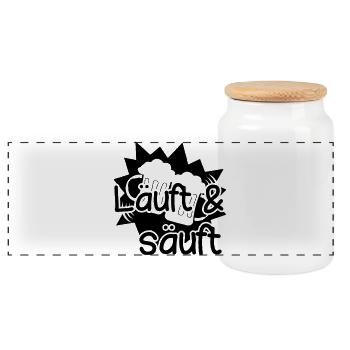 Läuft - Säuft Bier lustig Spruch - Panorama Keksdose mit Holzdeckel - Weiß - Vorne