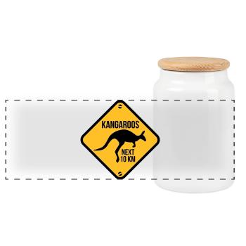 kangaroo - australia - Panoramic Cookie Jar with Wooden Lid - white - Front