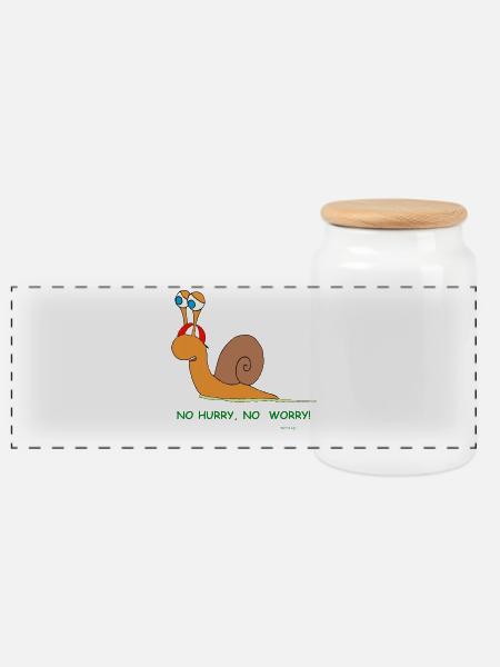 Humorvolle Schnecke mit Spruch - relaxed - Panorama Keksdose mit Holzdeckel - Weiß