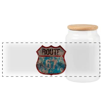 Rustic Route 67 Shield Design - Panoramic Cookie Jar with Wooden Lid - white - Front