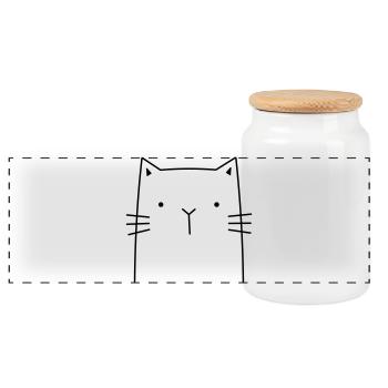 Cat Kitten Gift idea for cat friends - Panoramic Cookie Jar with Wooden Lid - white - Front